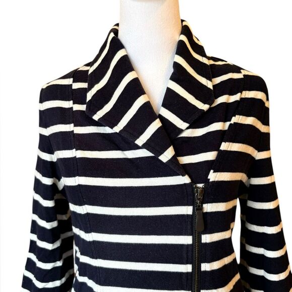 Talbots Full Zip Sweater Jacket Navy White Stripes Cotton Womens Size Medium - Picture 3 of 10